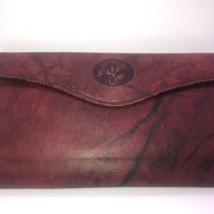 Vintage Buxton leather wallet brown/burgundy checkbook, cash kiss lock pouch